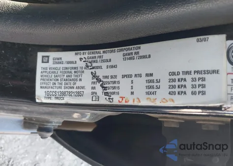 2007 Chevrolet Colorado Lt from USA, damaged, VIN 1GCCS139878212857